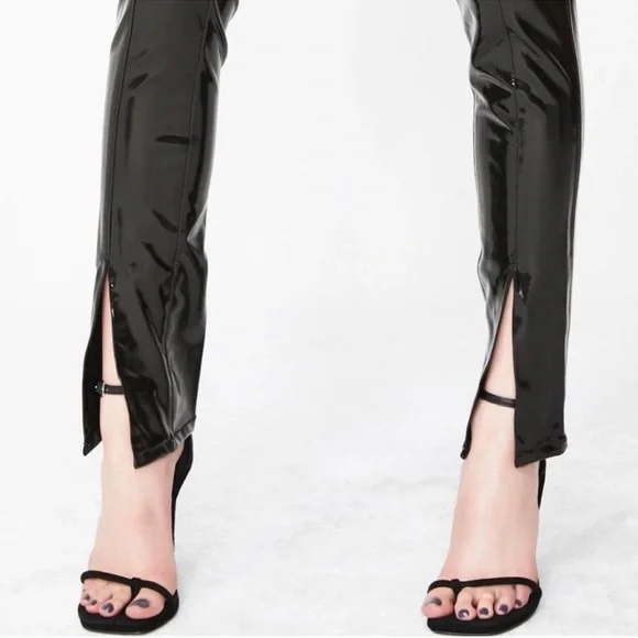 Sold Blanc NYC Dominatrix Black Vinyl Split Hem Pants Size 28 - Picture 6 of 11